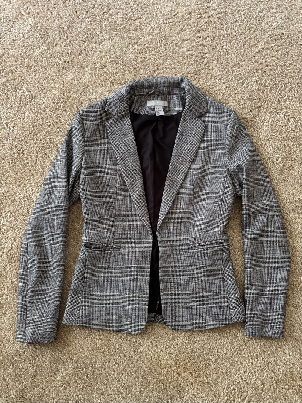 H&M Black and Gray Plaid Tailored Blazer